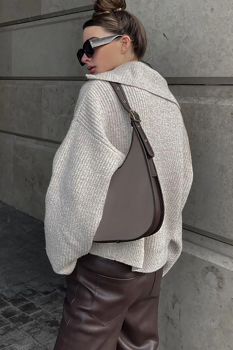 Zipper Collar Knit Loose Fit Sweater
