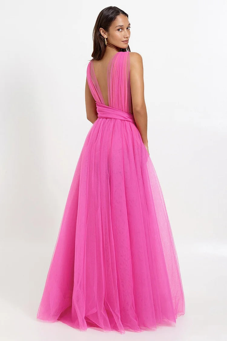 Cinch Waist Tulle Maxi Dress