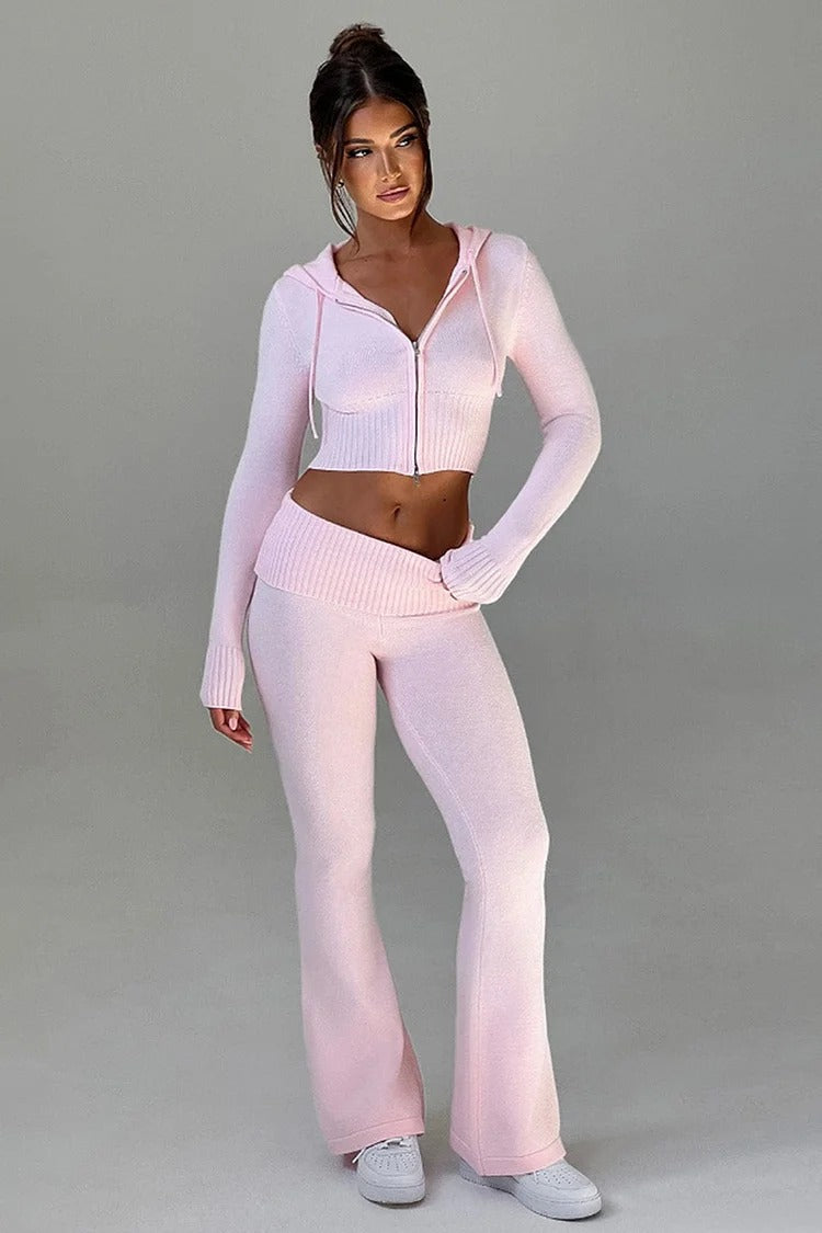 Hooded Knit Crop Set