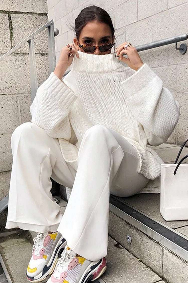 White High Neck Knit Sweater