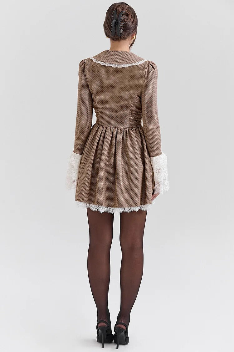 Brown Lace Doll Collar A-Line Mini Dress