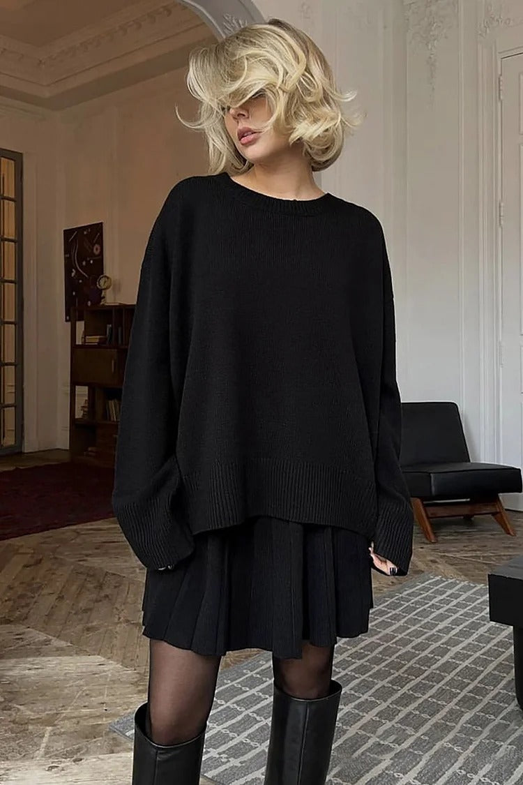 Knit Sweater Pleated Skirt Set