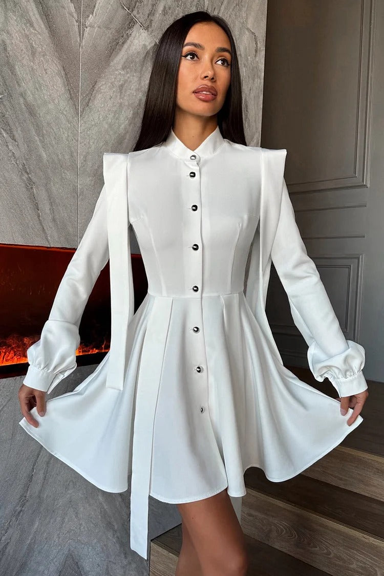 White Lantern Sleeve Streamer Dress