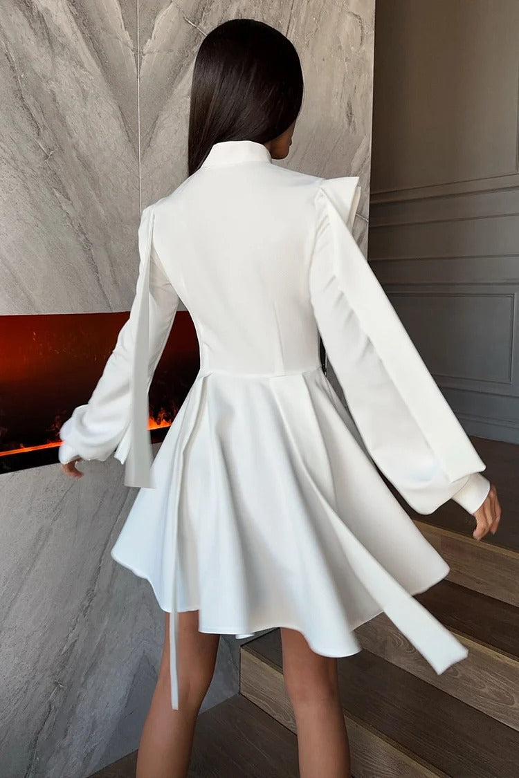 White Lantern Sleeve Streamer Dress