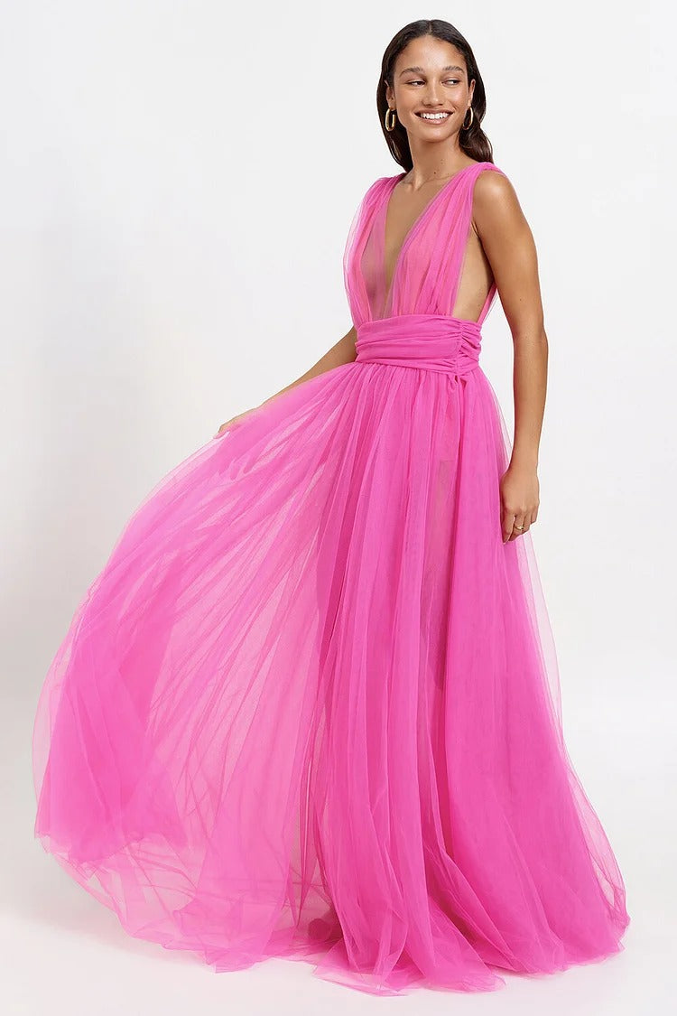 Cinch Waist Tulle Maxi Dress