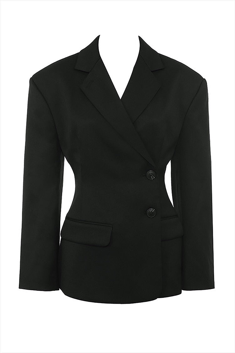 Black Cinched Waist Blazer Set