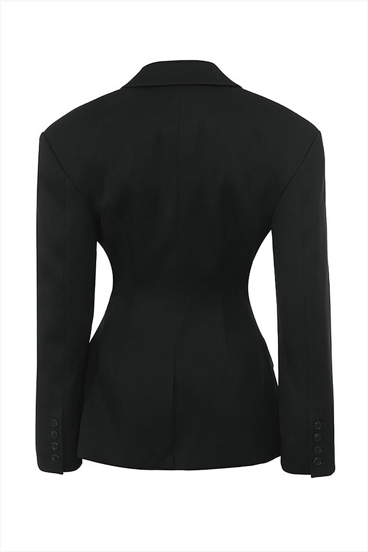 Black Cinched Waist Blazer Set