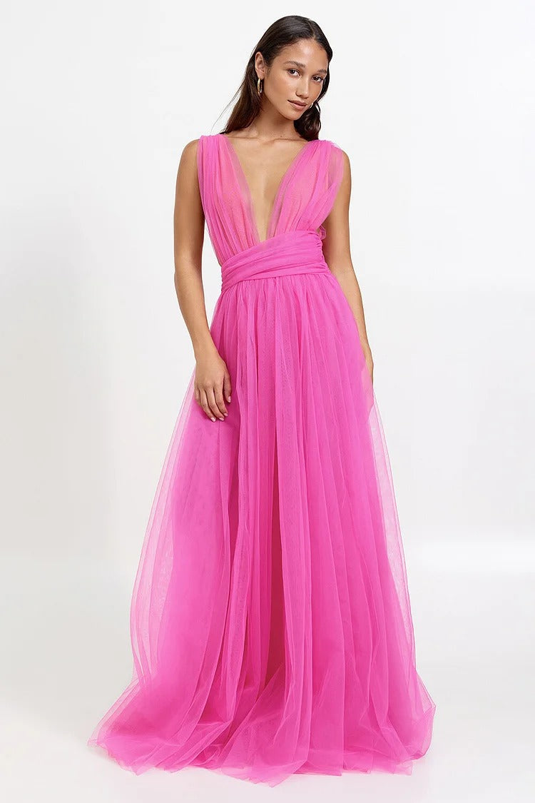 Cinch Waist Tulle Maxi Dress