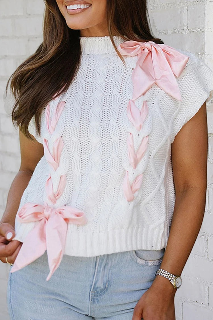 Lace-Up Bow Knit Sweater