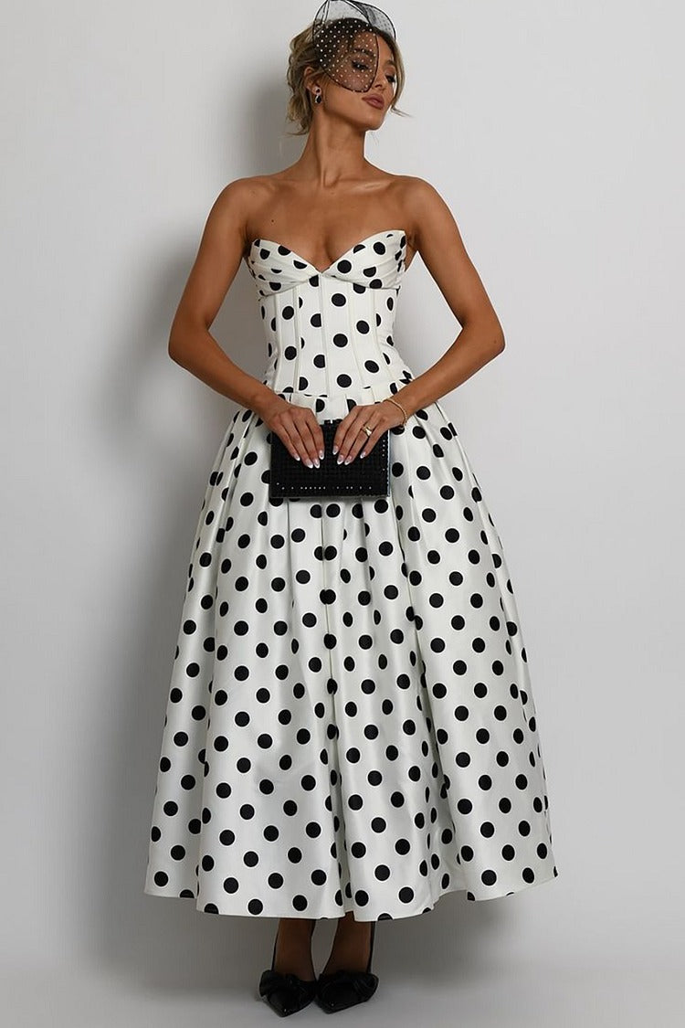 White Polka Dot Corset Maxi Dress