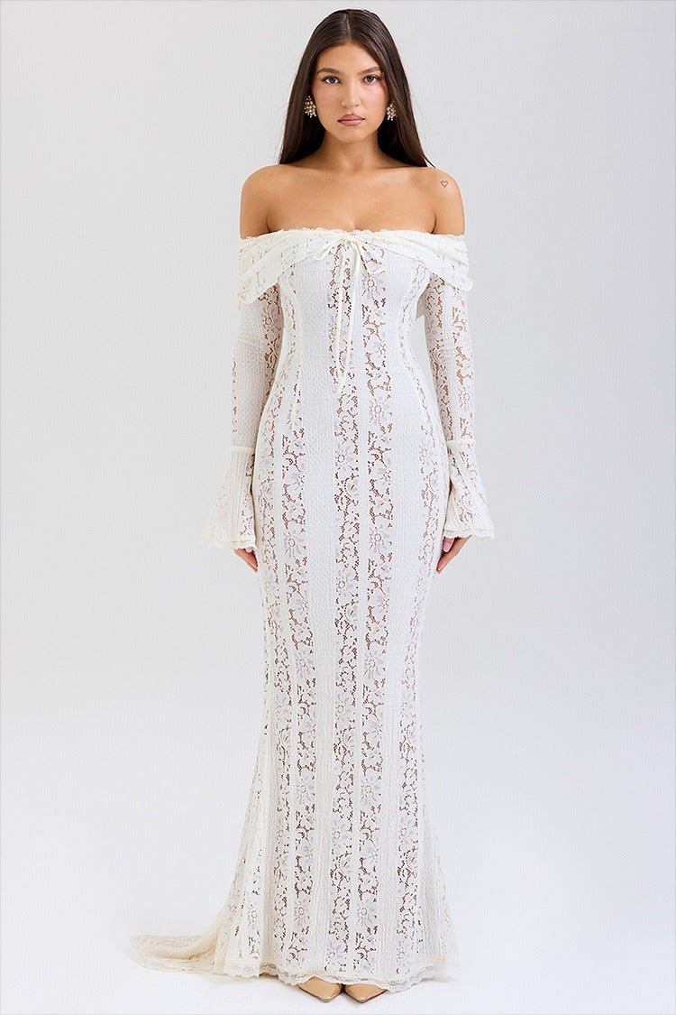 White Lace Off-Shoulder Maxi Dress